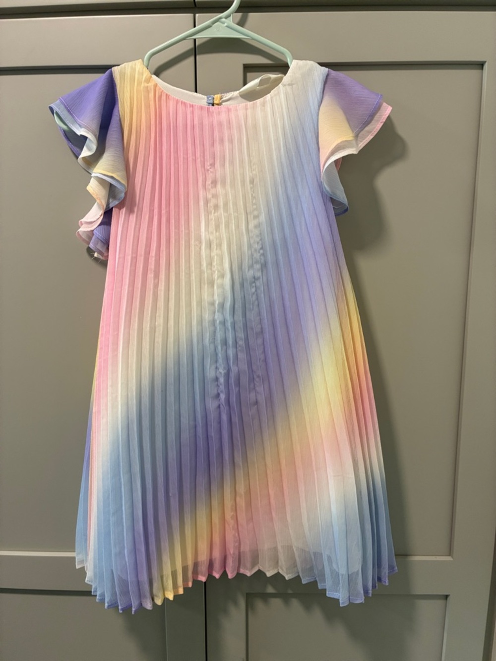 H&M Pastel Rainbow Pleated Chiffon Dress - Pink, Purple, Blue, Yellow, Cream
